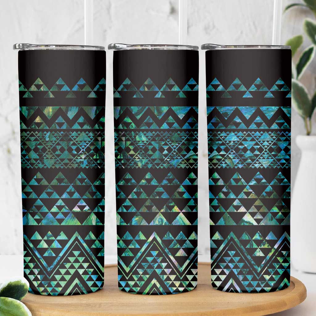 Maori Niho Taniwha Te Wheiao Skinny Tumbler Paua Shell - Polynesian Pride