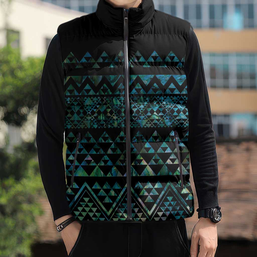 Maori Niho Taniwha Te Wheiao Sleeveless Puffer Jacket Paua Shell - Polynesian Pride