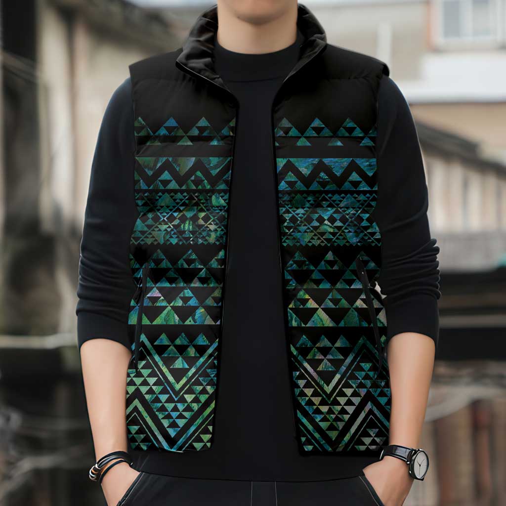 Maori Niho Taniwha Te Wheiao Sleeveless Puffer Jacket Paua Shell - Polynesian Pride