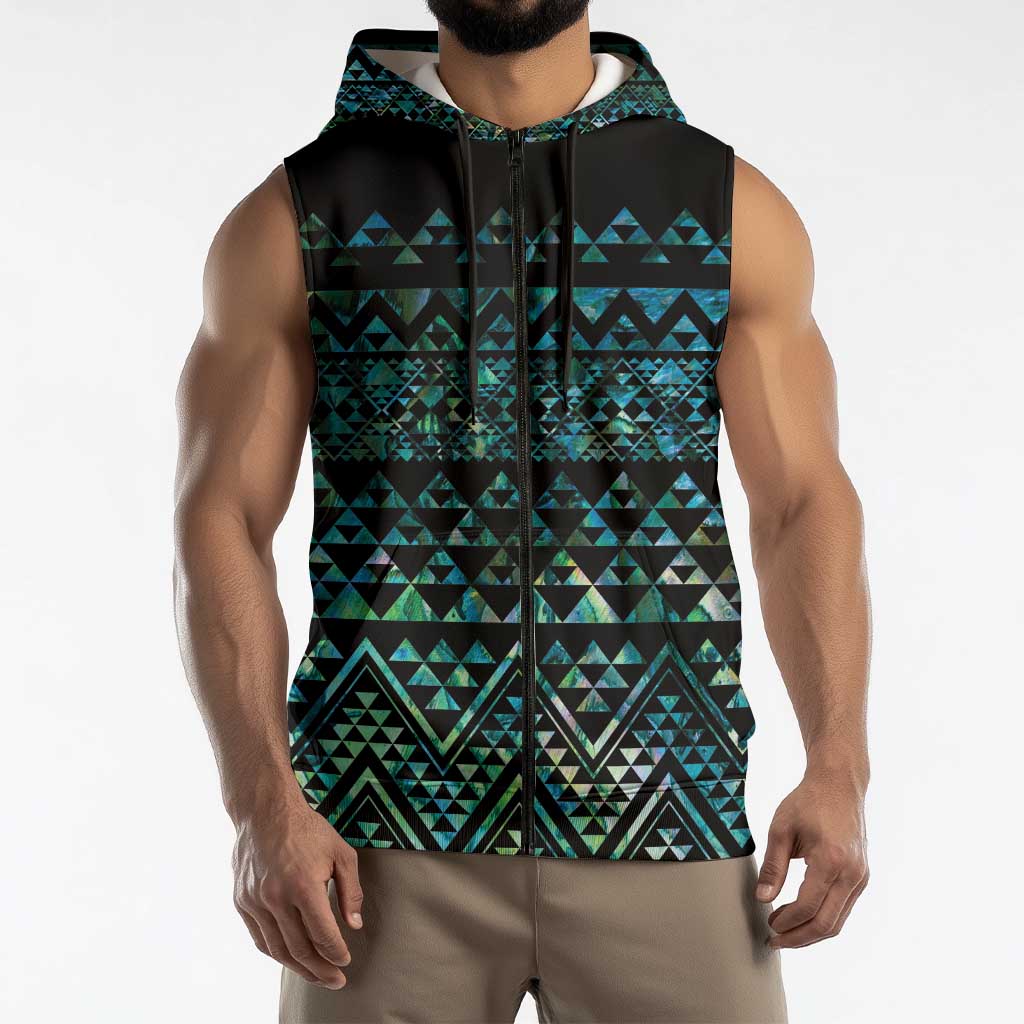 Maori Niho Taniwha Te Wheiao Sleeveless Zip Hoodie Paua Shell LT7 - Polynesian Pride