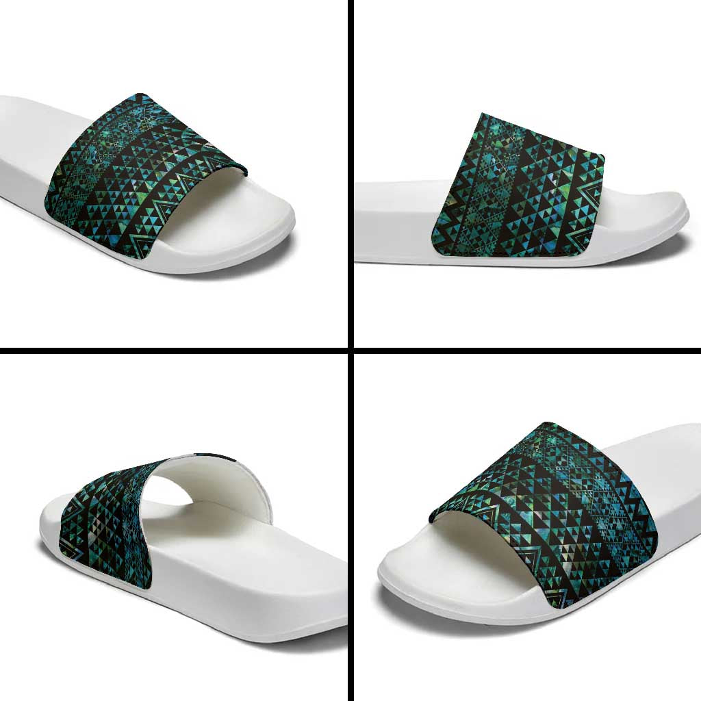 Maori Niho Taniwha Te Wheiao Slide Sandals Paua Shell - Polynesian Pride