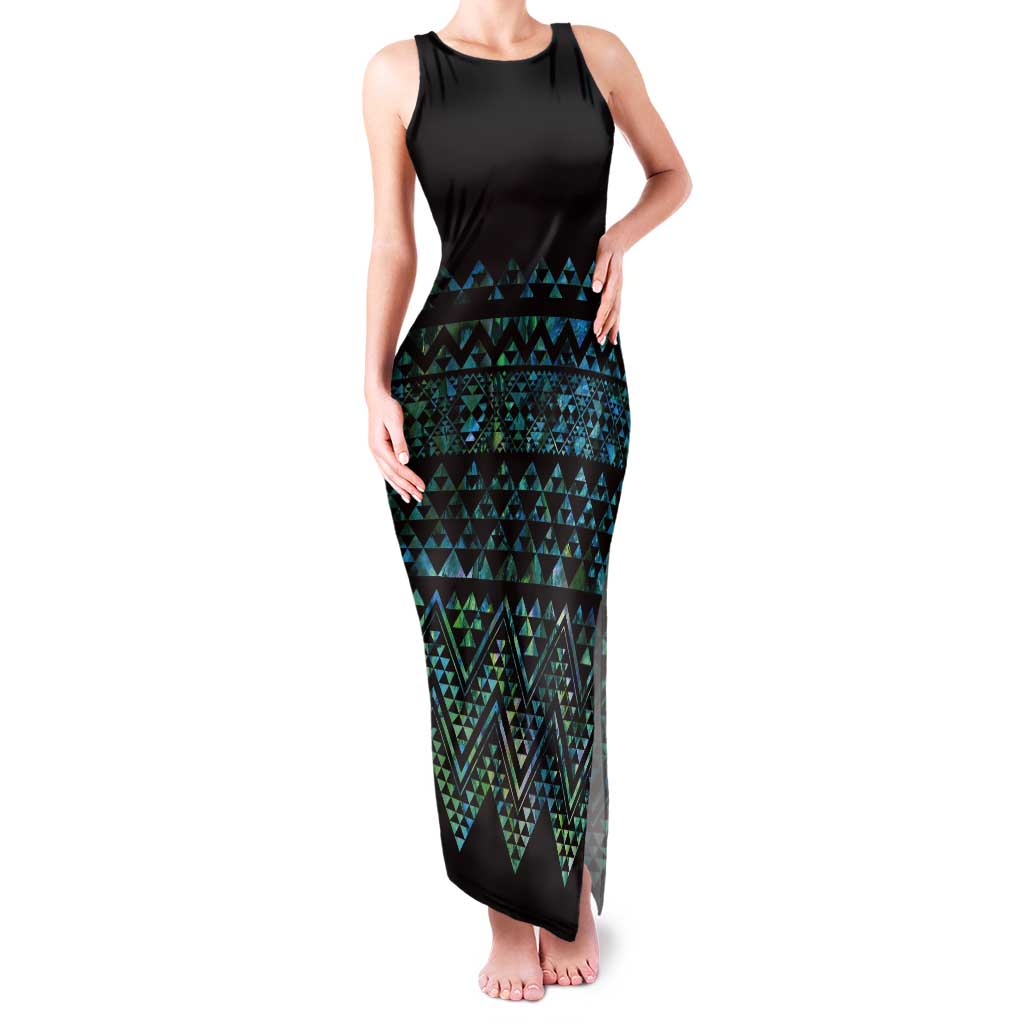 Maori Niho Taniwha Te Wheiao Tank Maxi Dress Paua Shell - Polynesian Pride