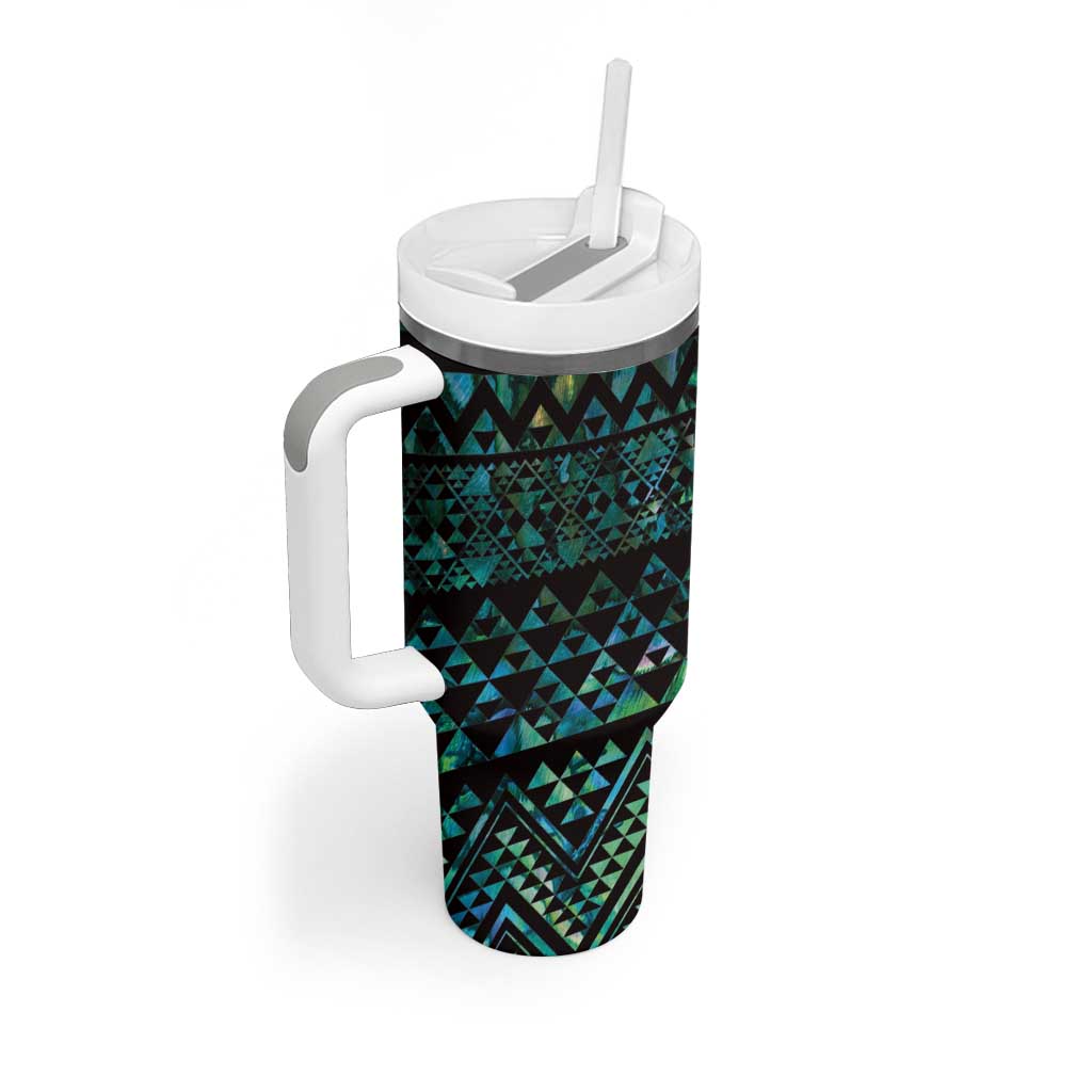 Maori Niho Taniwha Te Wheiao Tumbler With Handle Paua Shell - Polynesian Pride