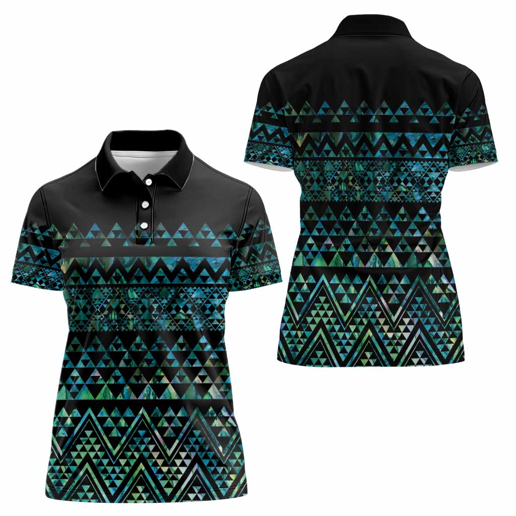 Maori Niho Taniwha Te Wheiao Women Polo Shirt Paua Shell - Polynesian Pride