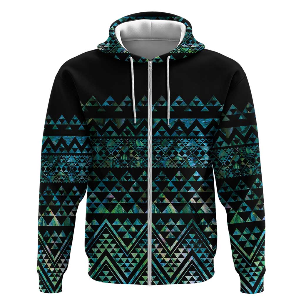 Maori Niho Taniwha Te Wheiao Zip Hoodie Paua Shell LT7 Zip Hoodie Colorful - Polynesian Pride