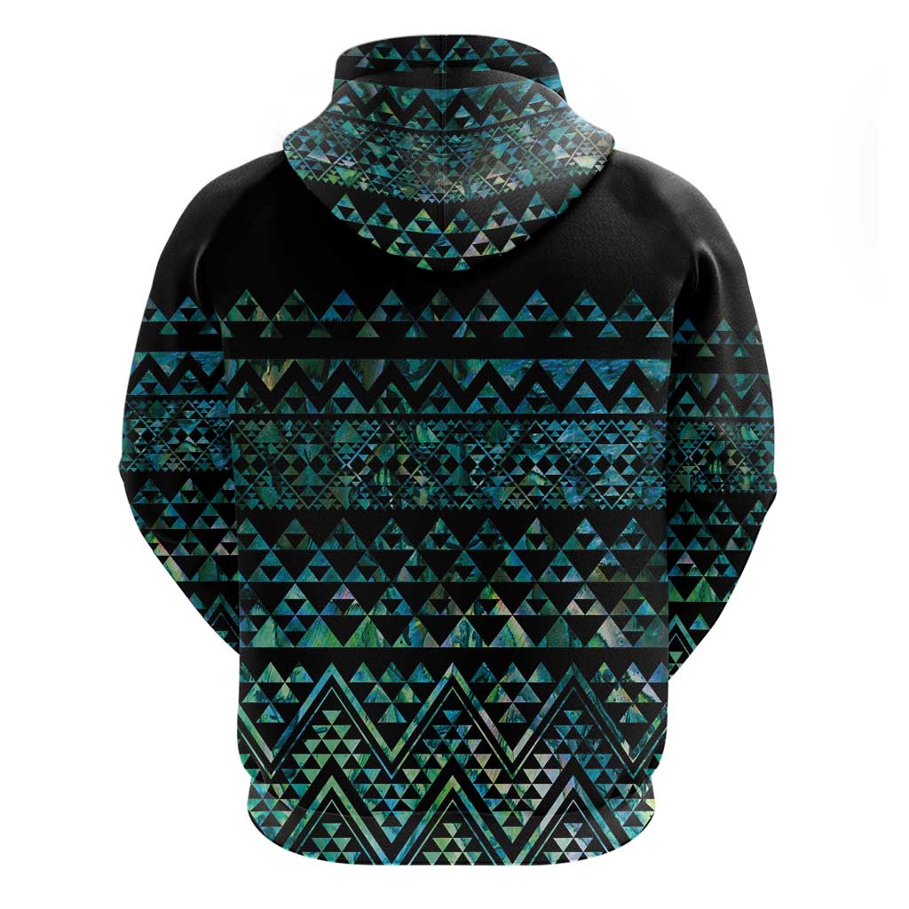 Maori Niho Taniwha Te Wheiao Zip Hoodie Paua Shell LT7 - Polynesian Pride