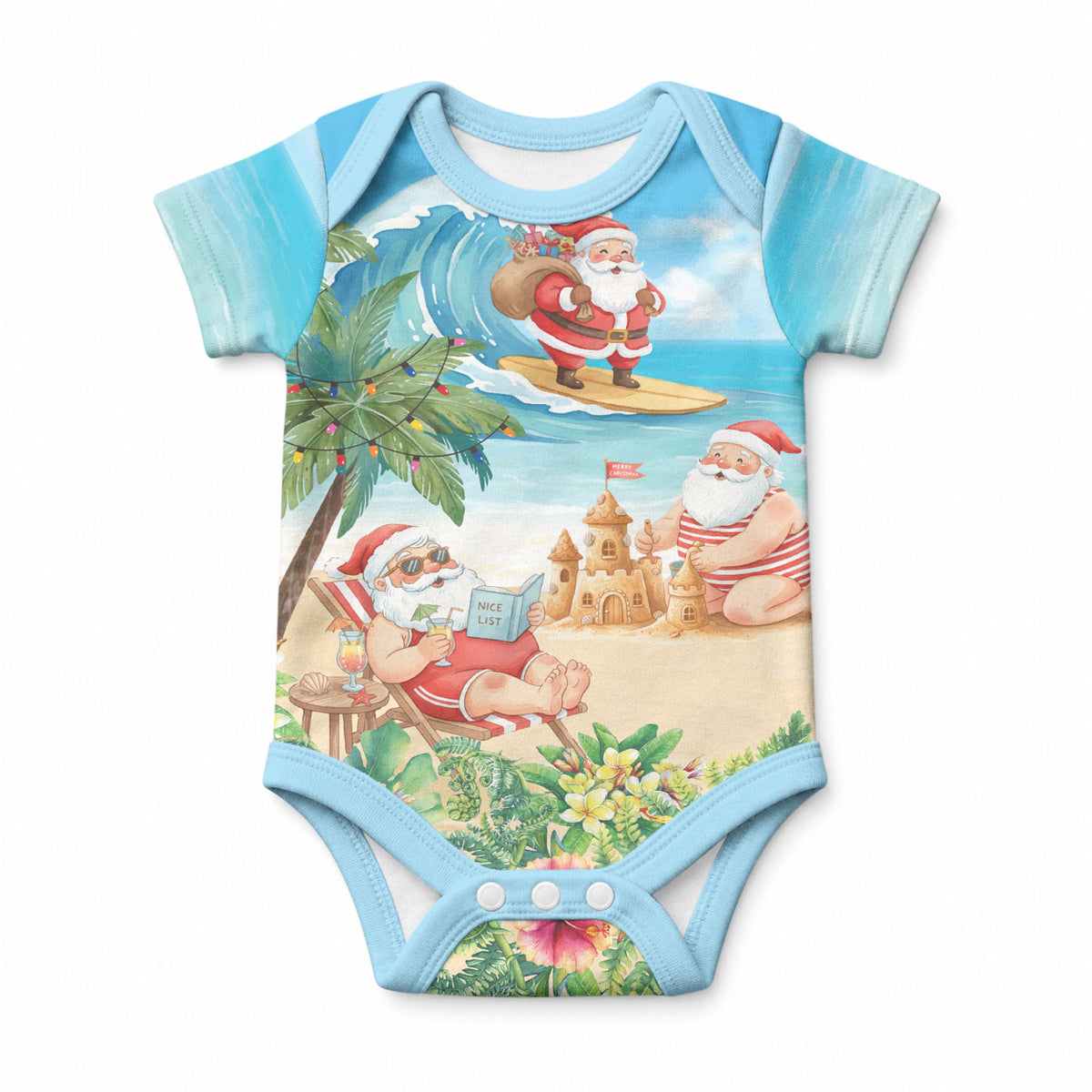Tropical Christmas Funny Santa Baby Onesie Beach Vacation LT7 Multicolor - Polynesian Pride
