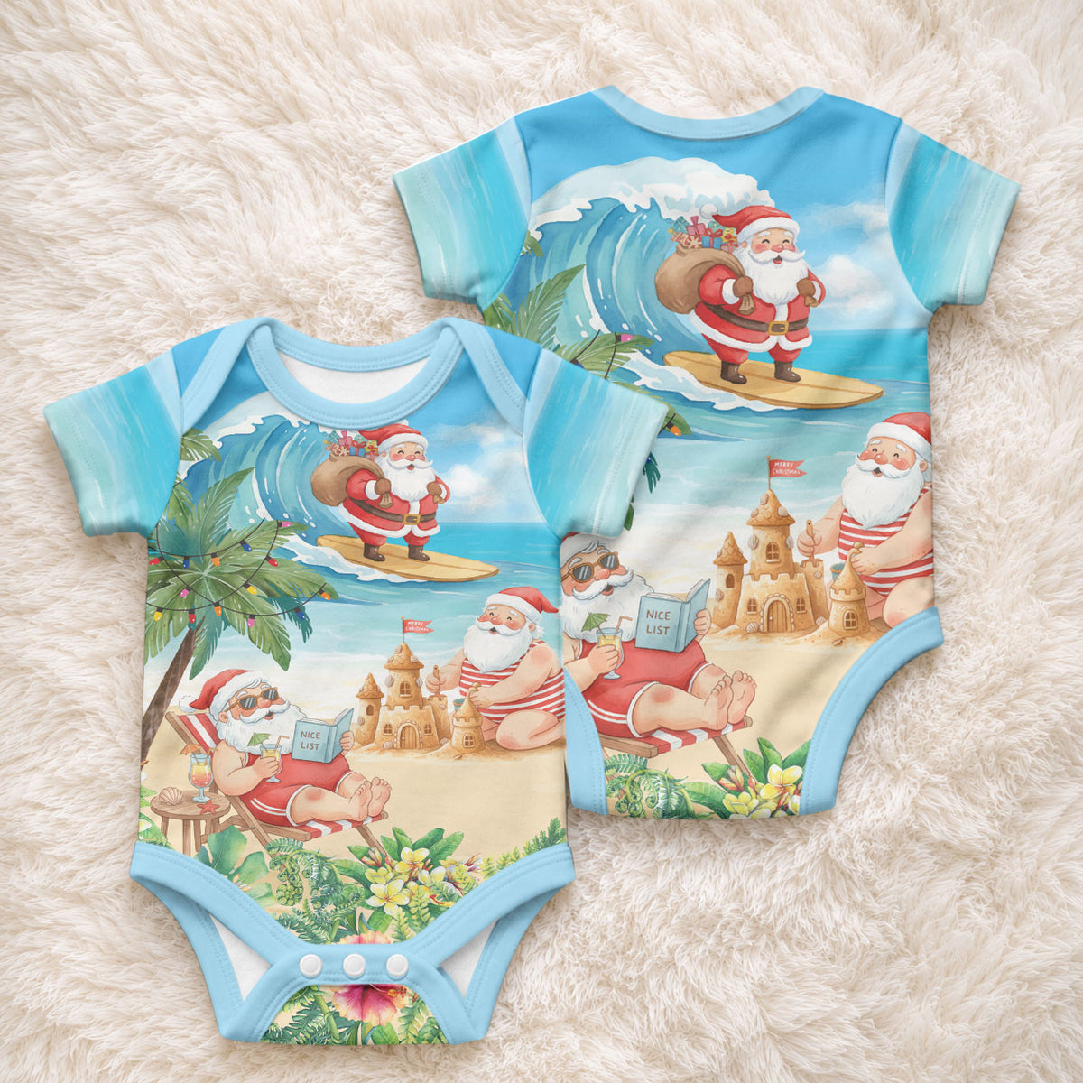 Tropical Christmas Funny Santa Baby Onesie Beach Vacation LT7 - Polynesian Pride