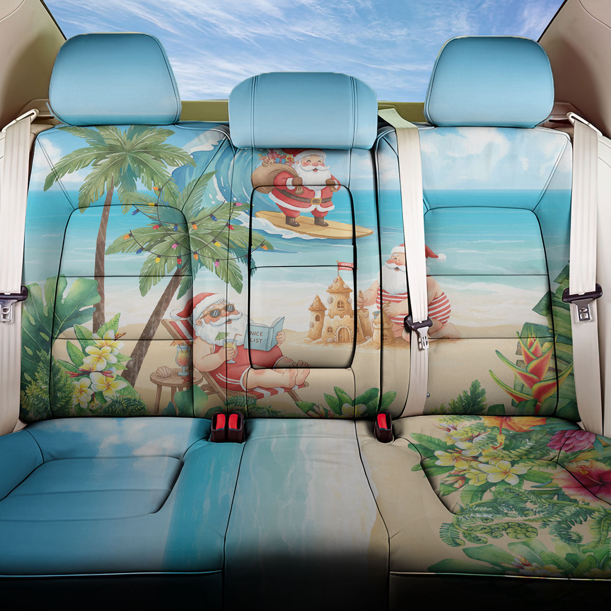 Tropical Christmas Funny Santa Back Car Seat Cover Beach Vacation