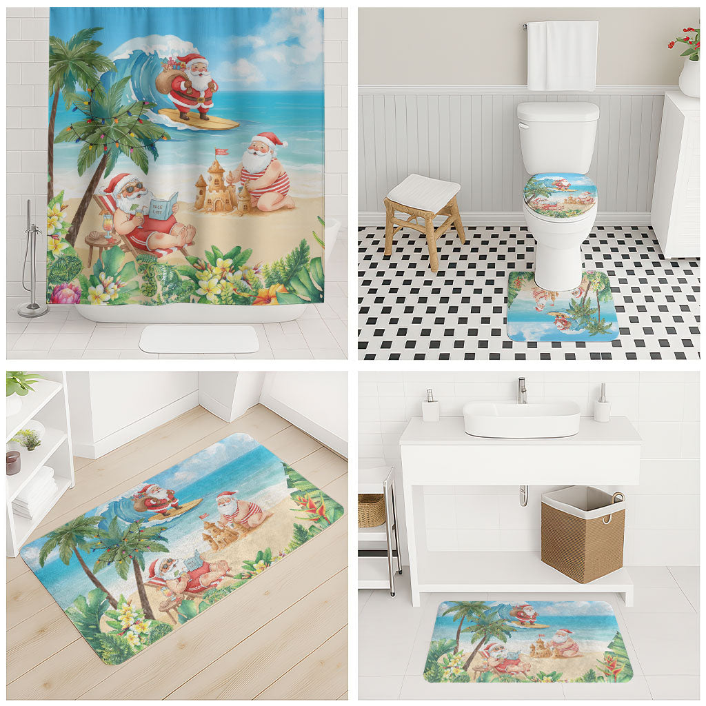Tropical Christmas Funny Santa Bathroom Set Beach Vacation