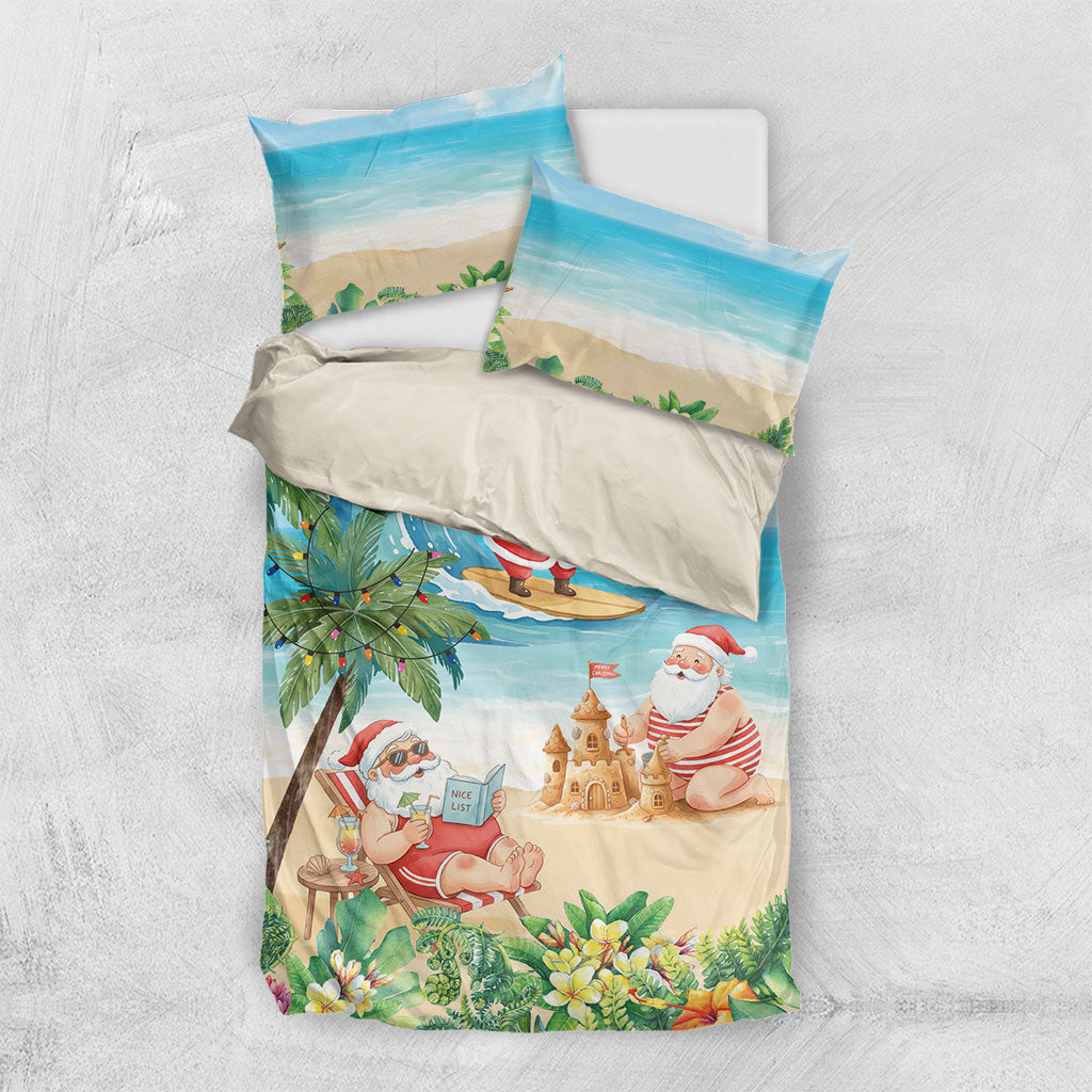Tropical Christmas Funny Santa Bedding Set Beach Vacation