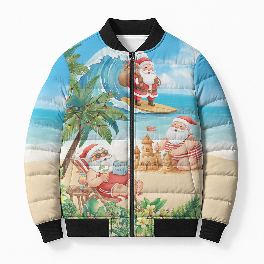 Tropical Christmas Funny Santa Bomber Puffer Jacket Beach Vacation