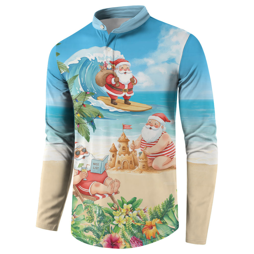 Tropical Christmas Funny Santa Button Sweatshirt Beach Vacation