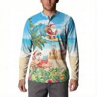 Tropical Christmas Funny Santa Button Sweatshirt Beach Vacation