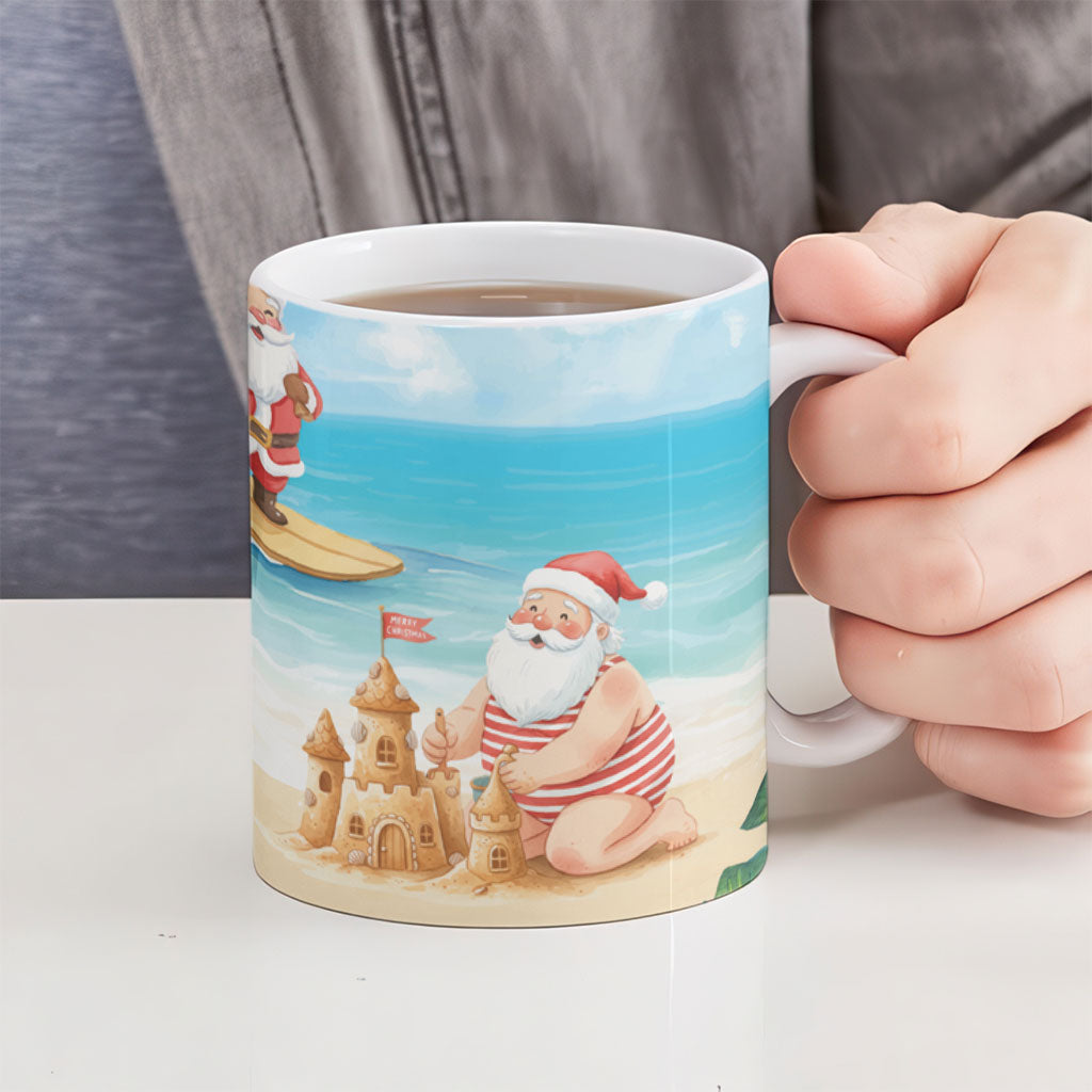 Tropical Christmas Funny Santa Ceramic Mug Beach Vacation