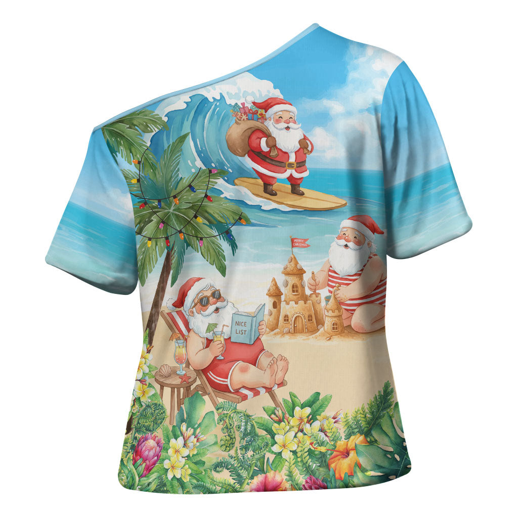 Tropical Christmas Funny Santa Cross Shoulder Shirt Beach Vacation