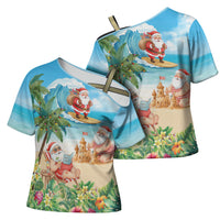 Tropical Christmas Funny Santa Cross Shoulder Shirt Beach Vacation
