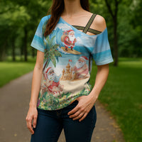 Tropical Christmas Funny Santa Cross Shoulder Shirt Beach Vacation