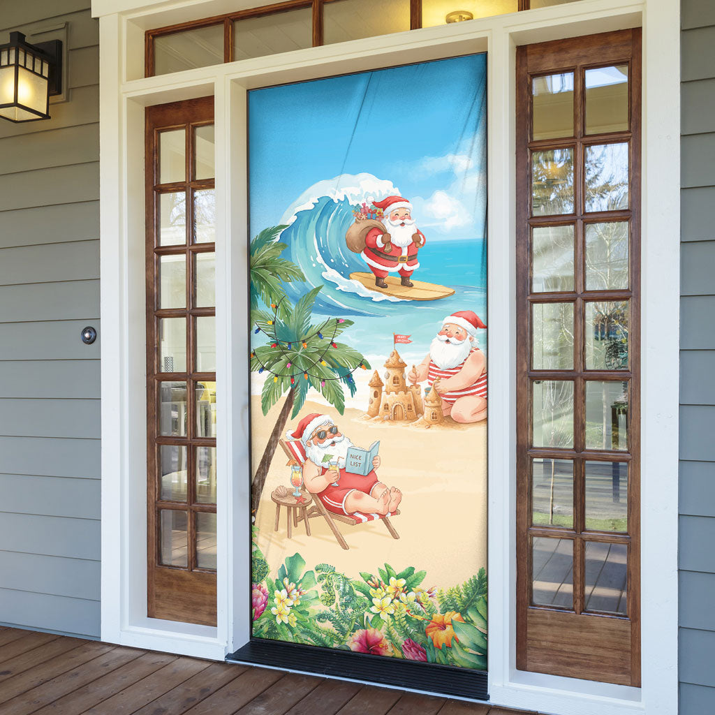 Tropical Christmas Funny Santa Door Cover Beach Vacation