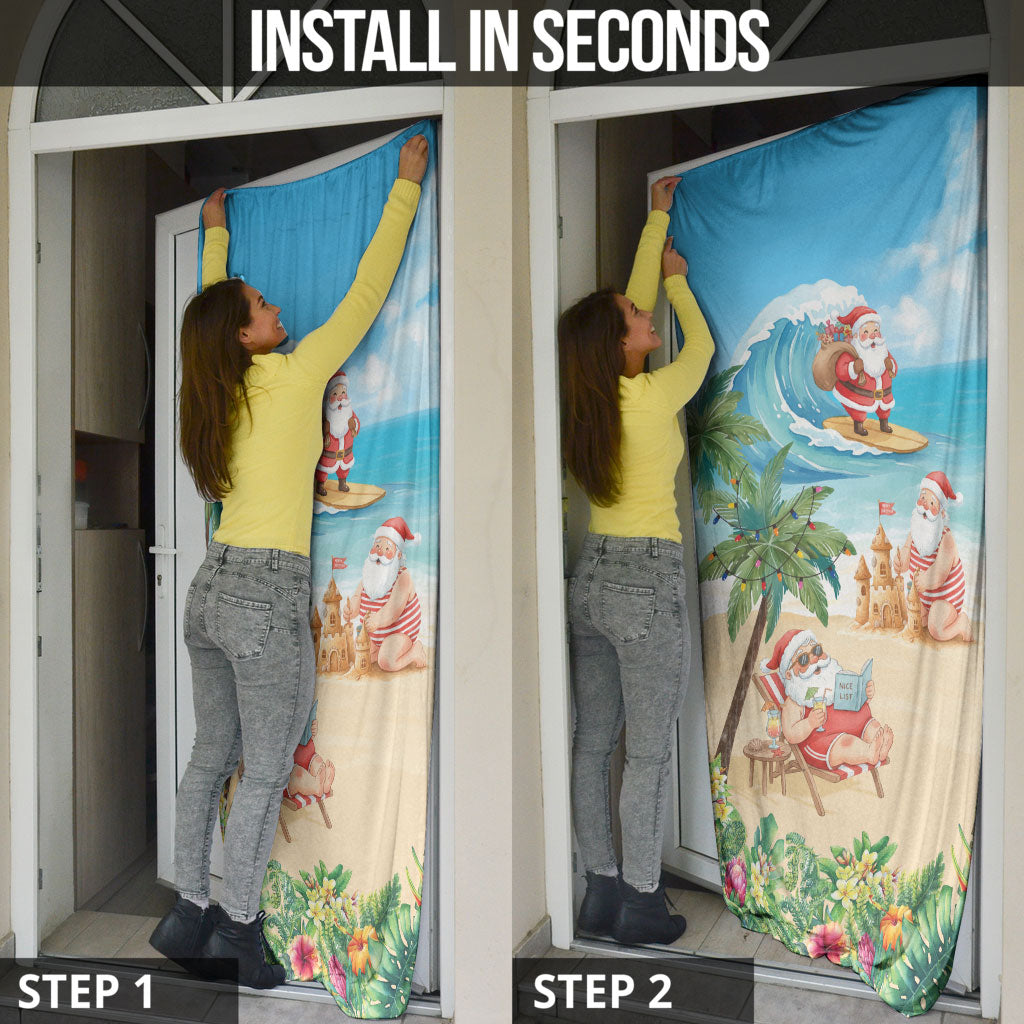 Tropical Christmas Funny Santa Door Cover Beach Vacation