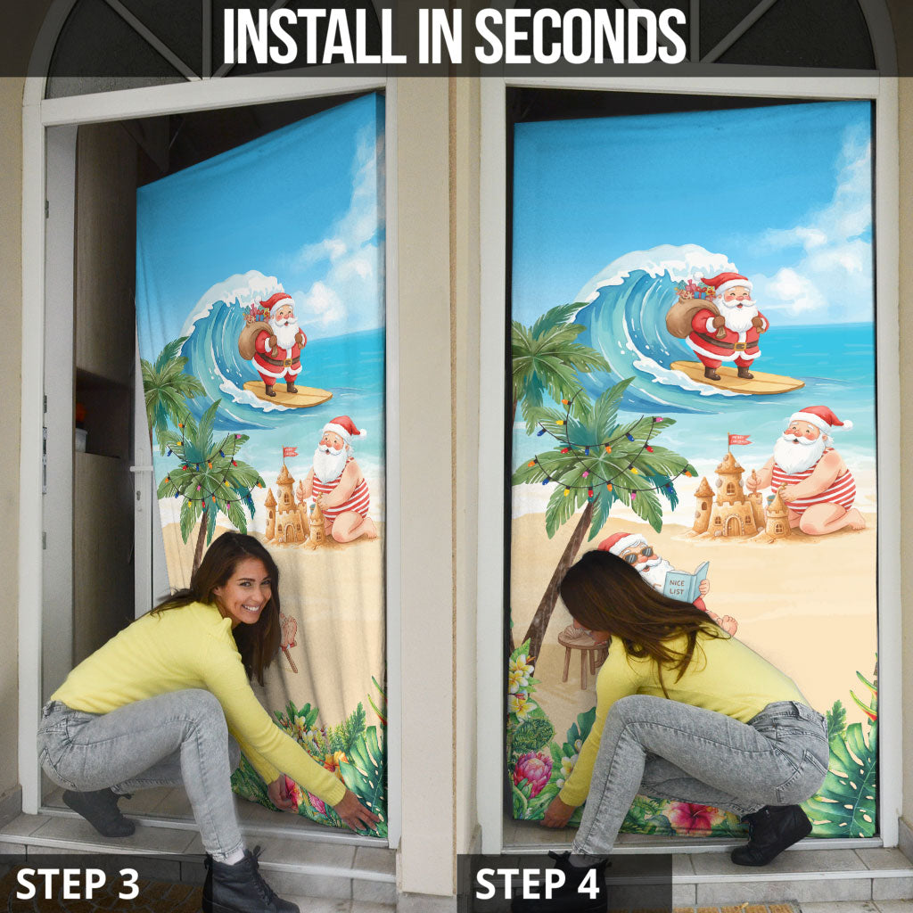 Tropical Christmas Funny Santa Door Cover Beach Vacation