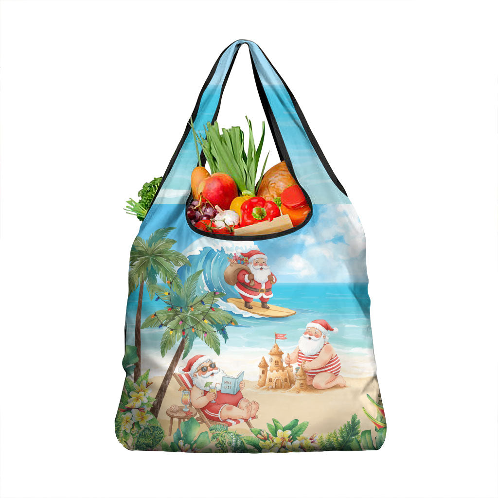 Tropical Christmas Funny Santa Grocery Bag Beach Vacation