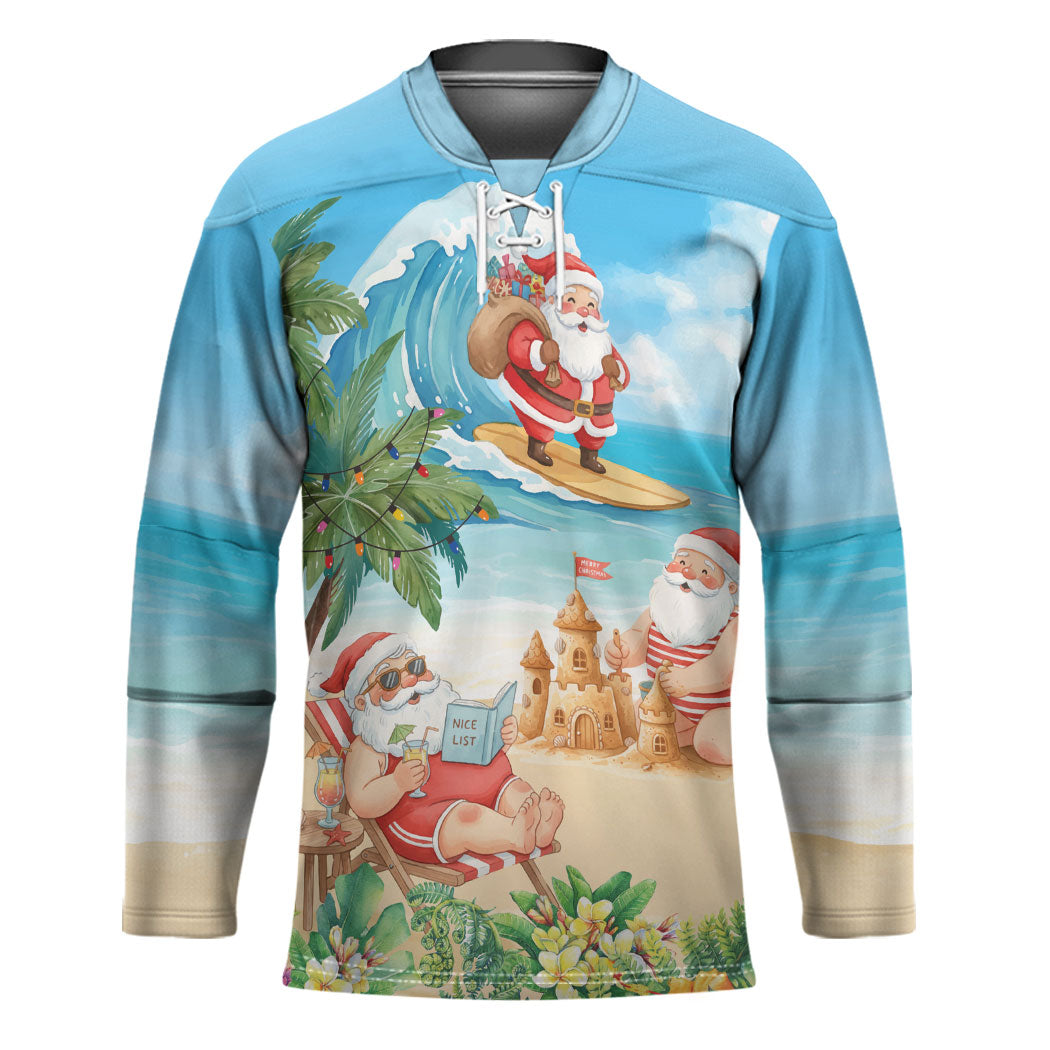 Tropical Christmas Funny Santa Hockey Jersey Beach Vacation