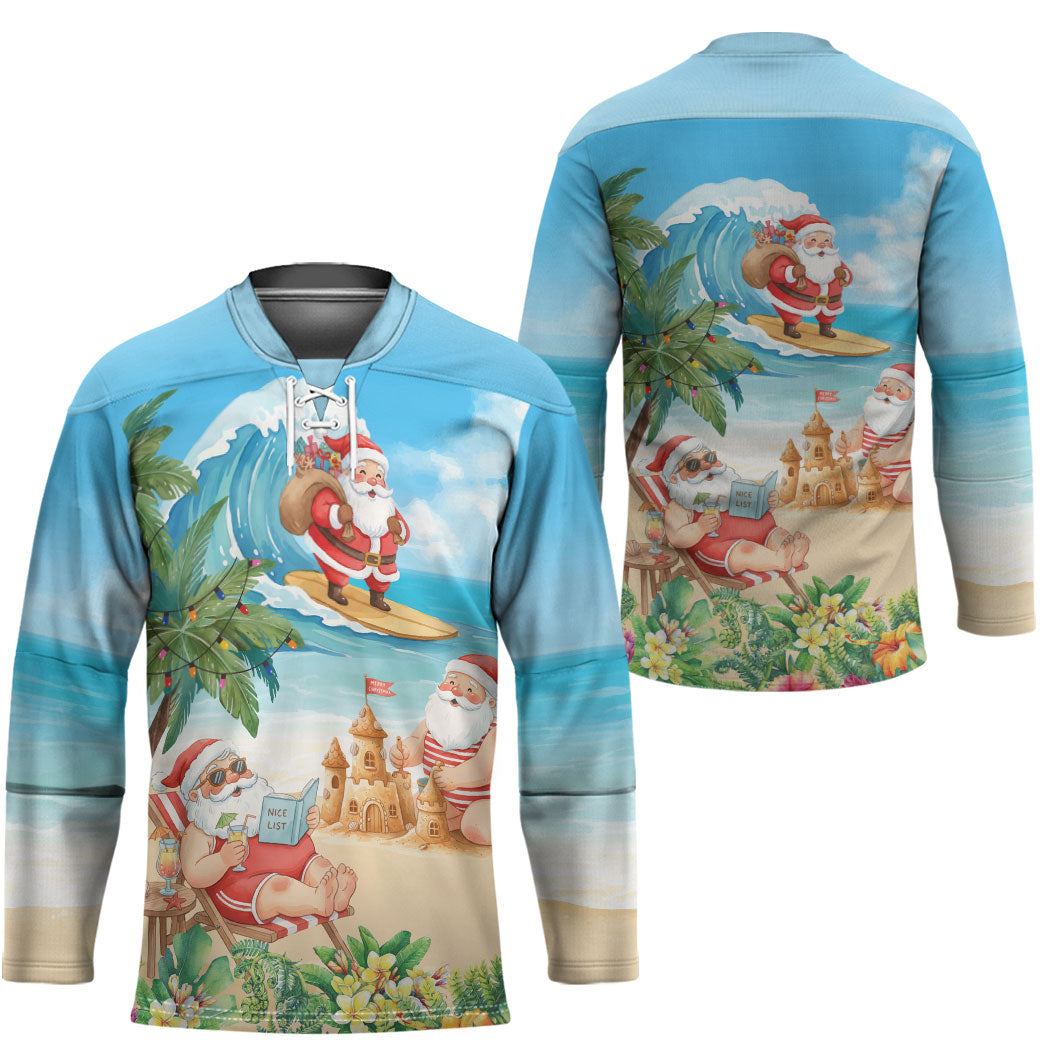 Tropical Christmas Funny Santa Hockey Jersey Beach Vacation