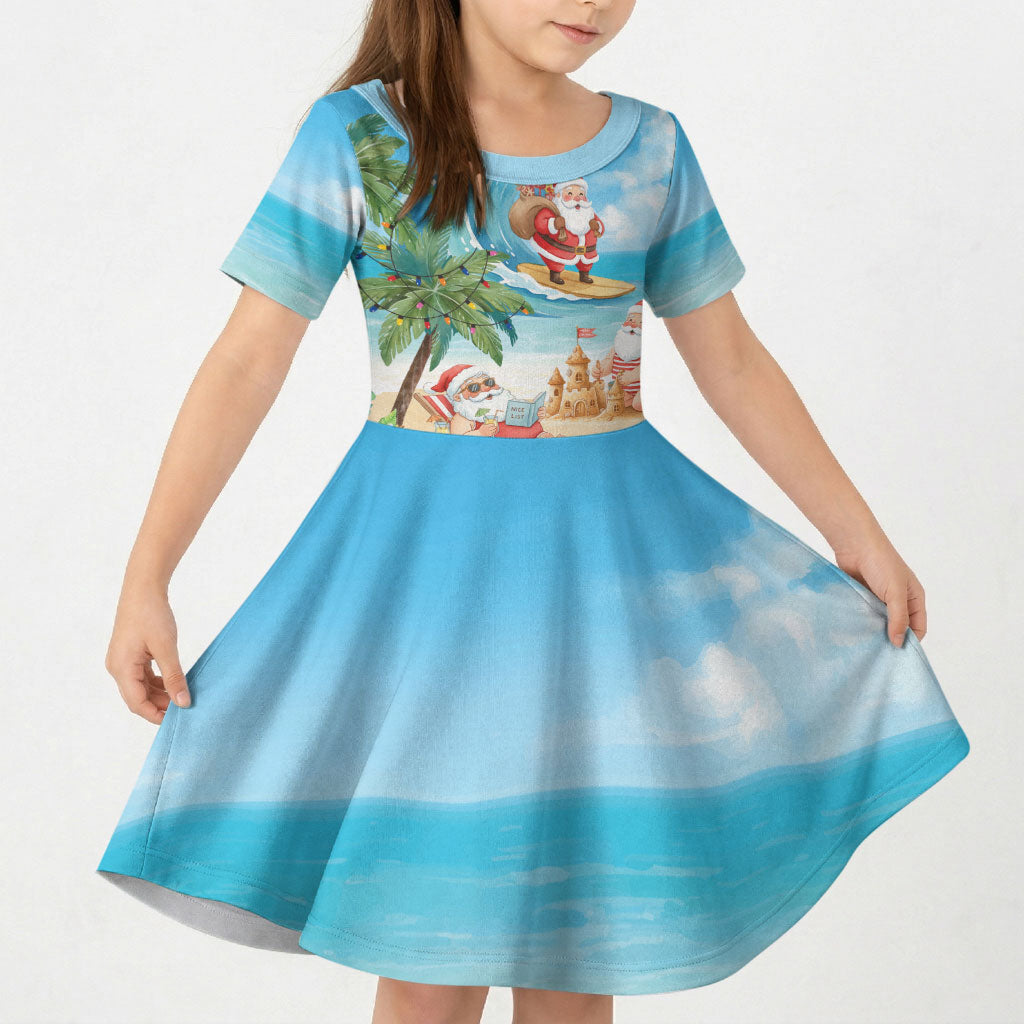 Tropical Christmas Funny Santa Kid Short Sleeve Dress Beach Vacation LT7 KID Multicolor - Polynesian Pride