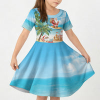 Tropical Christmas Funny Santa Kid Short Sleeve Dress Beach Vacation LT7 KID Multicolor - Polynesian Pride
