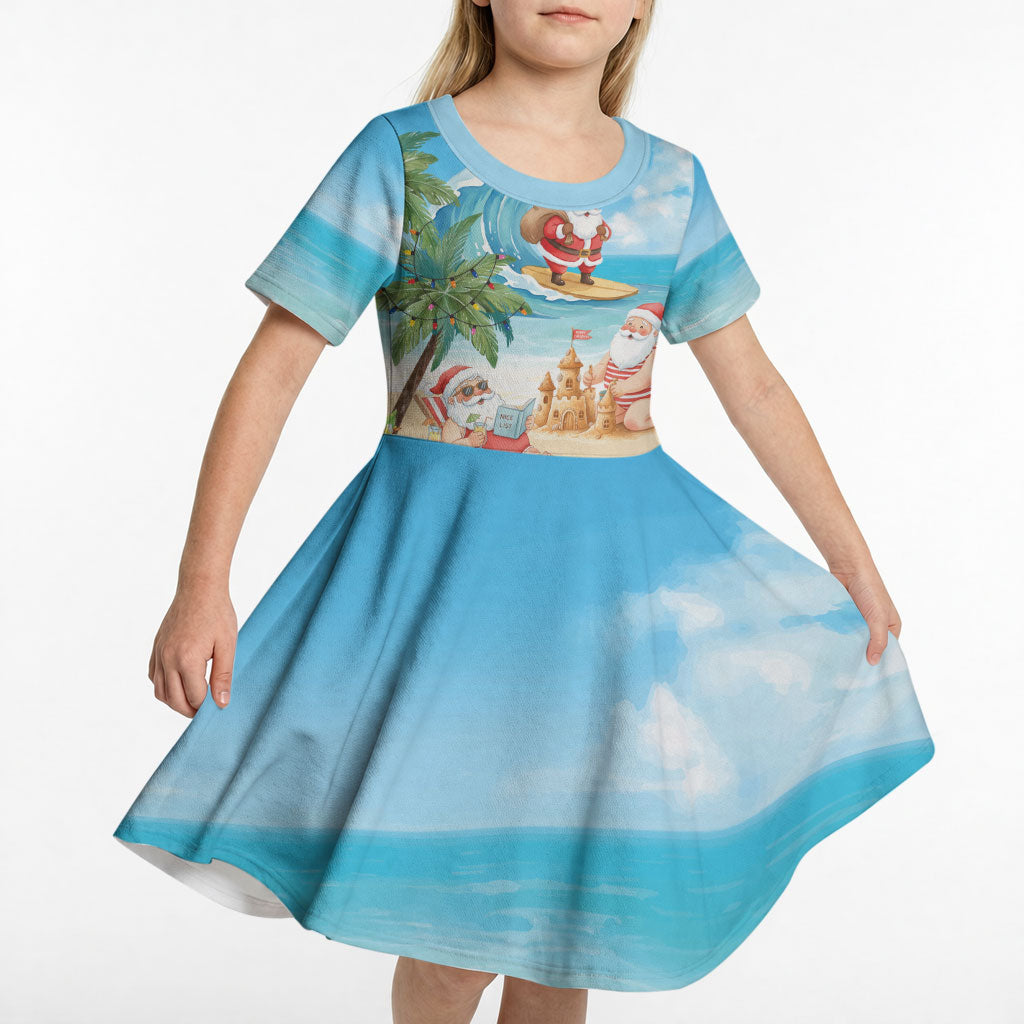 Tropical Christmas Funny Santa Kid Short Sleeve Dress Beach Vacation LT7 - Polynesian Pride
