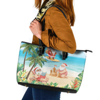 Tropical Christmas Funny Santa Leather Tote Bag Beach Vacation