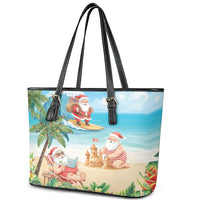 Tropical Christmas Funny Santa Leather Tote Bag Beach Vacation