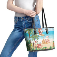 Tropical Christmas Funny Santa Leather Tote Bag Beach Vacation