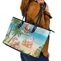 Tropical Christmas Funny Santa Leather Tote Bag Beach Vacation