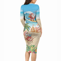 Tropical Christmas Funny Santa Long Sleeve Bodycon Dress Beach Vacation LT7 - Polynesian Pride
