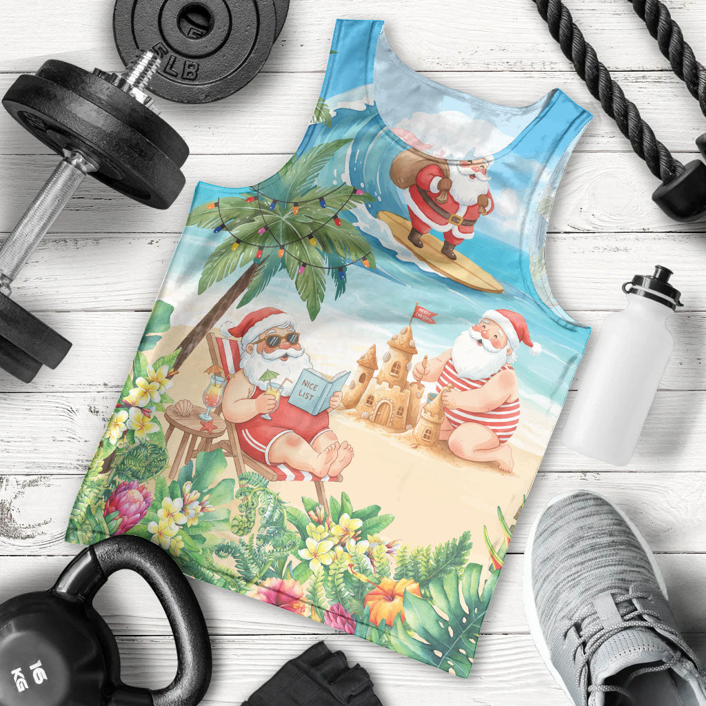 Tropical Christmas Funny Santa Men Tank Top Beach Vacation