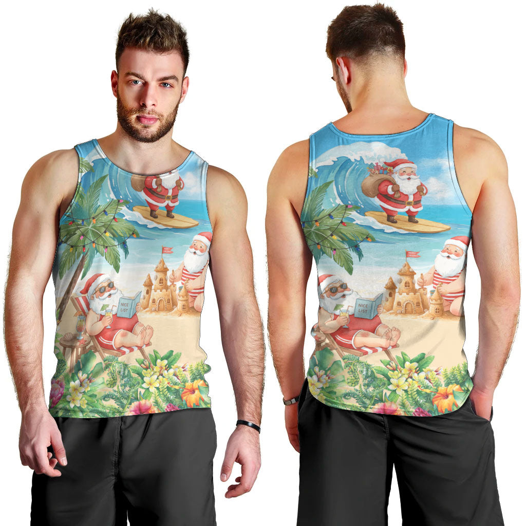 Tropical Christmas Funny Santa Men Tank Top Beach Vacation