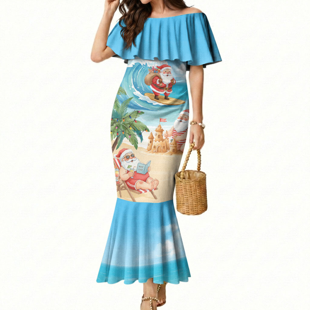 Tropical Christmas Funny Santa Mermaid Dress Beach Vacation LT7 Women Multicolor - Polynesian Pride