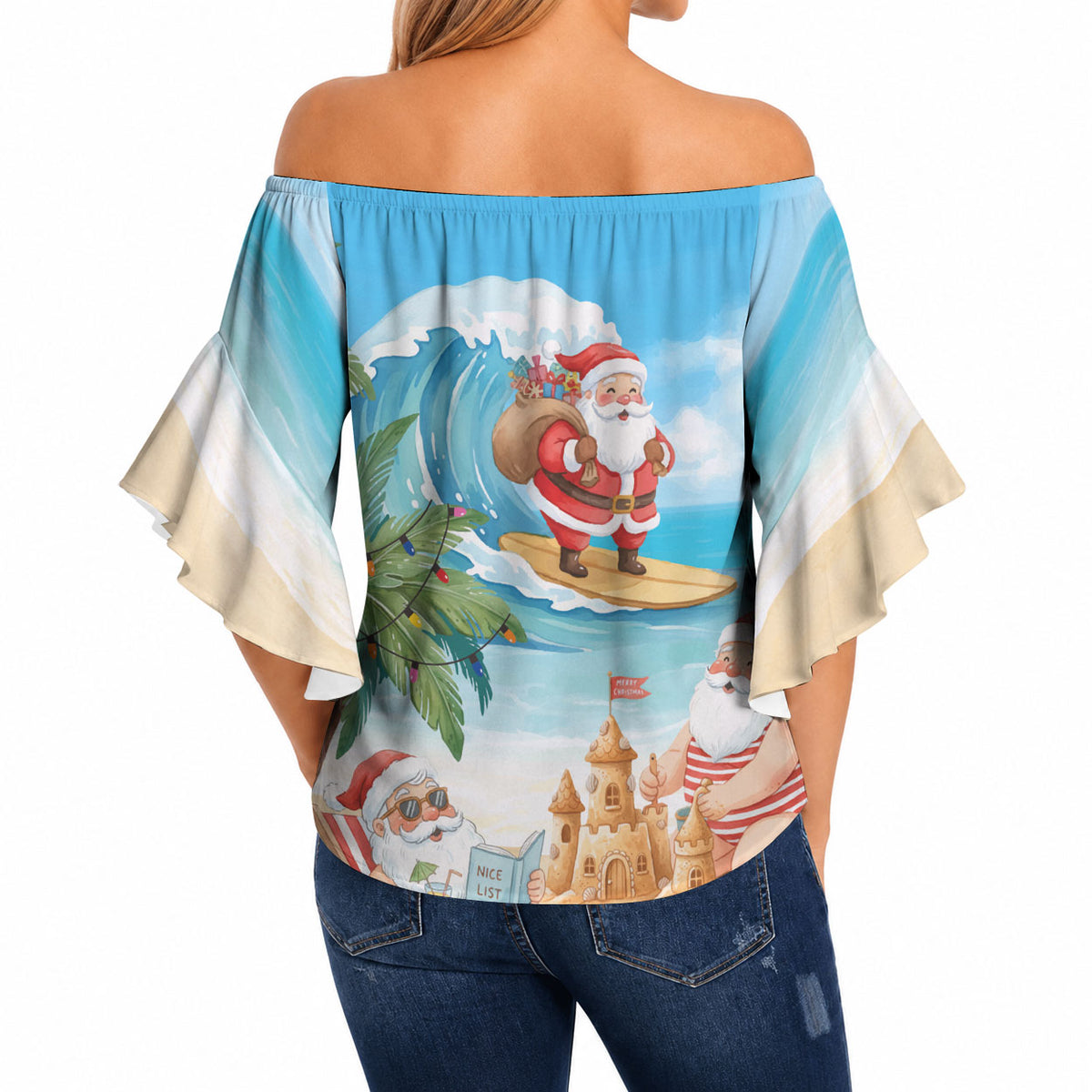 Tropical Christmas Funny Santa Off Shoulder Wrap Waist Top Beach Vacation LT7 - Polynesian Pride
