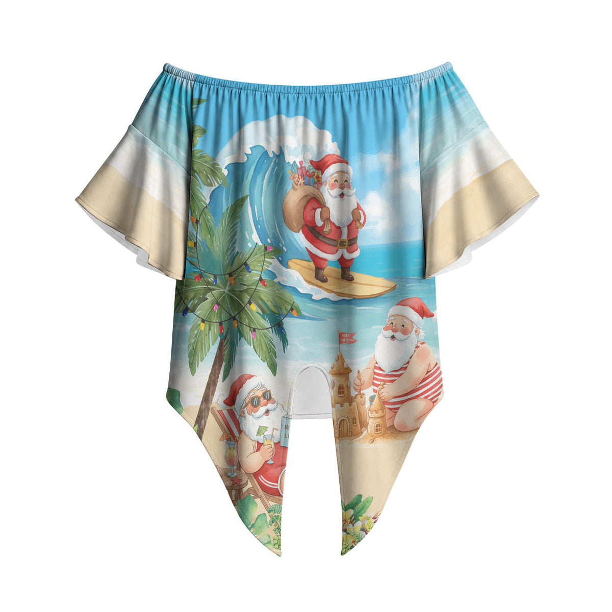 Tropical Christmas Funny Santa Off Shoulder Wrap Waist Top Beach Vacation LT7 - Polynesian Pride