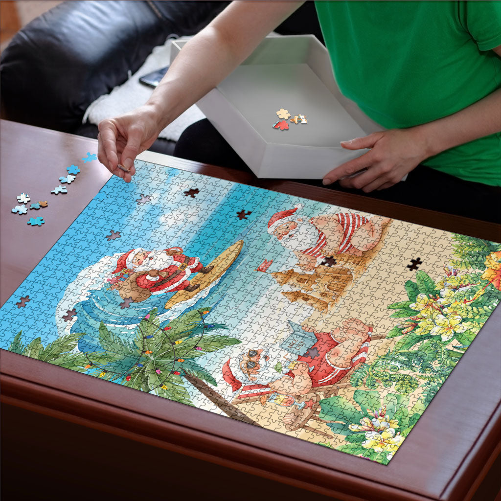 Tropical Christmas Funny Santa Puzzle Beach Vacation
