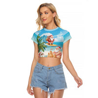 Tropical Christmas Funny Santa Raglan Cropped T Shirt Beach Vacation LT7 Female Multicolor - Polynesian Pride
