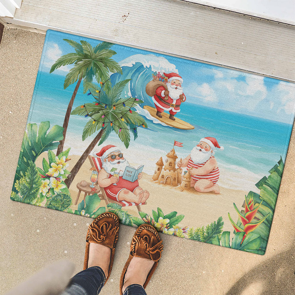 Tropical Christmas Funny Santa Rubber Doormat Beach Vacation