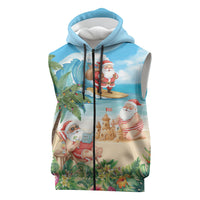 Tropical Christmas Funny Santa Sleeveless Zip Hoodie Beach Vacation LT7 Multicolor - Polynesian Pride