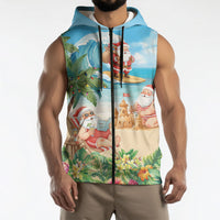 Tropical Christmas Funny Santa Sleeveless Zip Hoodie Beach Vacation LT7 - Polynesian Pride