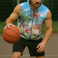 Tropical Christmas Funny Santa Sleeveless Zip Hoodie Beach Vacation LT7 - Polynesian Pride