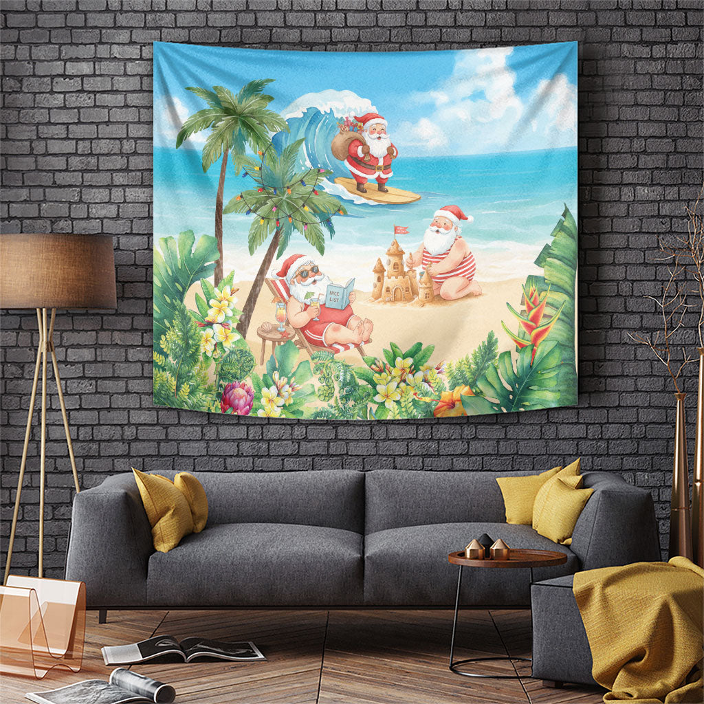 Tropical Christmas Funny Santa Tapestry Beach Vacation