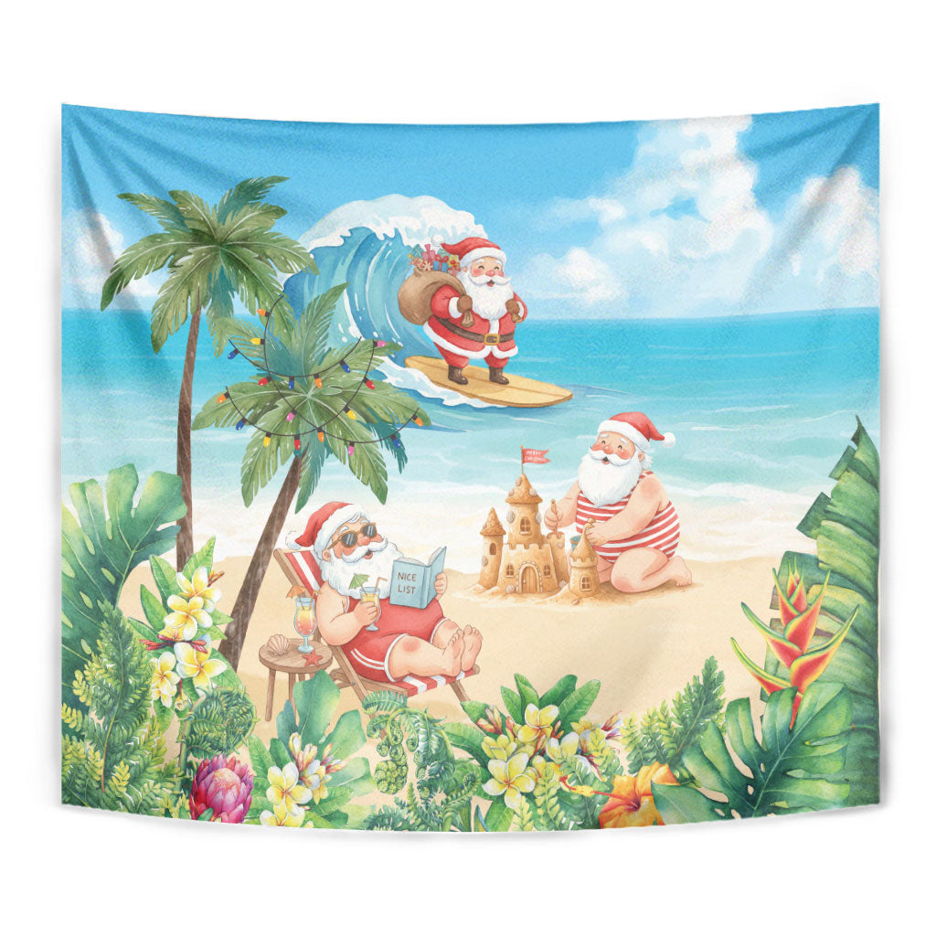 Tropical Christmas Funny Santa Tapestry Beach Vacation