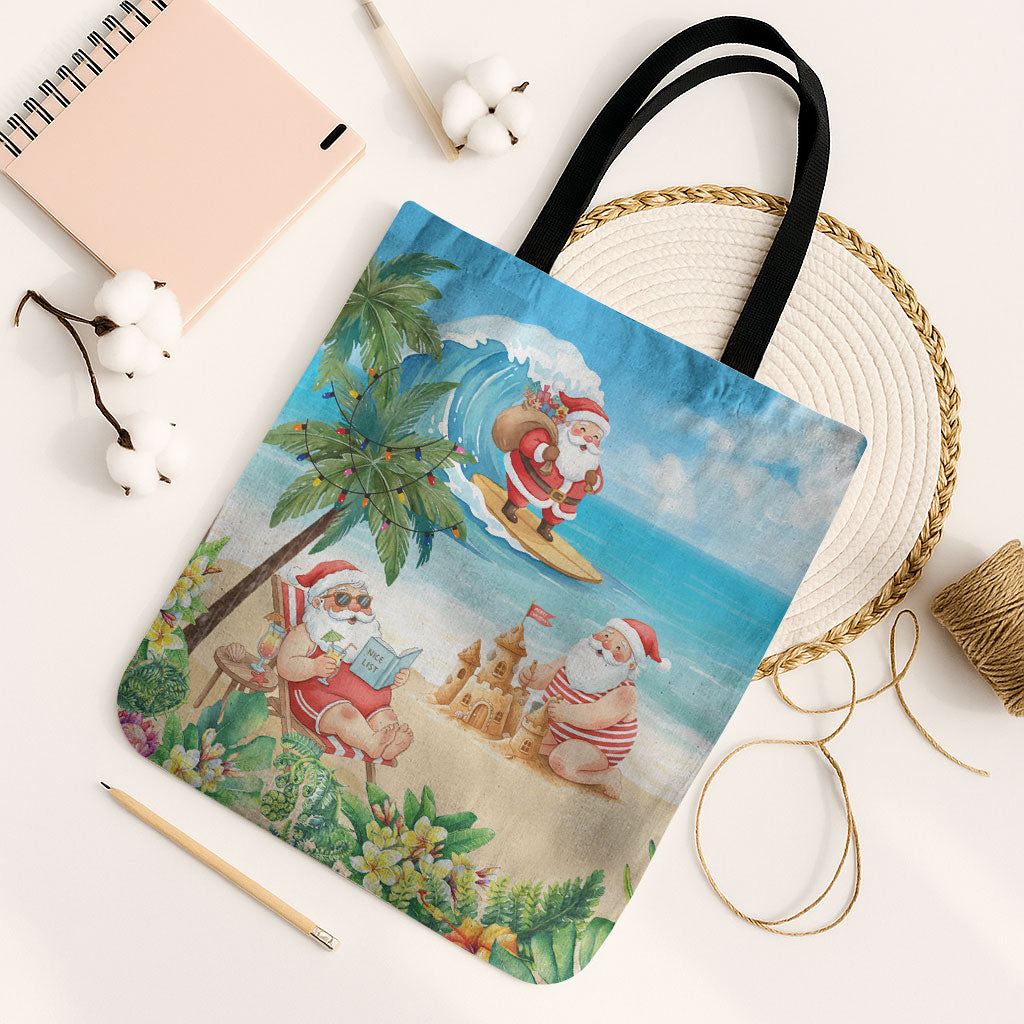 Tropical Christmas Funny Santa Tote Bag Beach Vacation